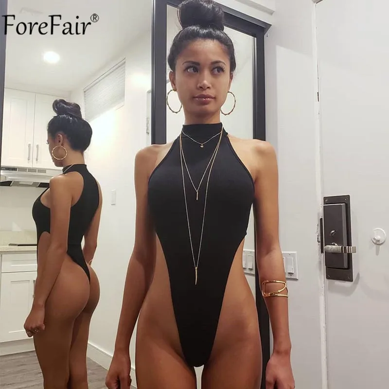 Женское боди с высокой талией Forefair неоновое облегающее Боди без Рукавов Черного
