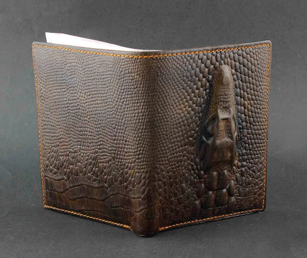 Crocodile Alligator Vintage Mens Genuine Leather Bifold Wallet Purse Biker Rock | Багаж и сумки