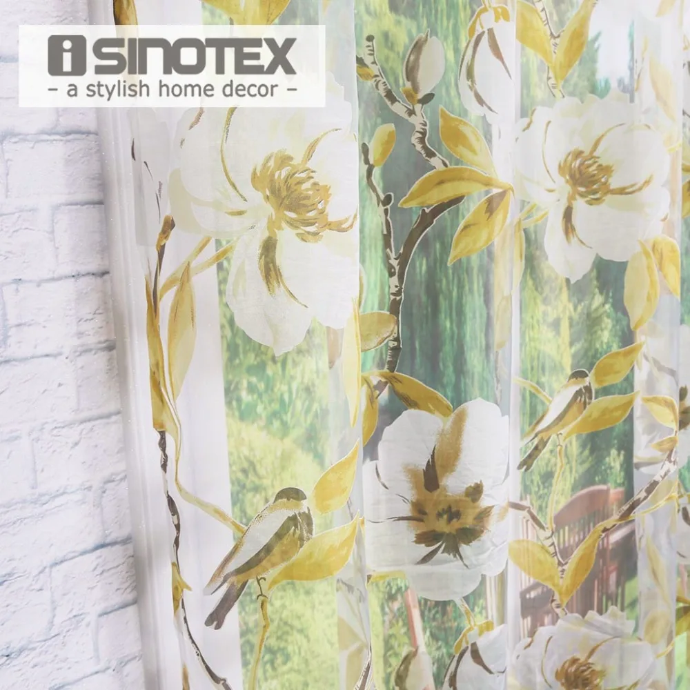 Прозрачная оконная занавеска ISINOTEX желтая Цветочная прозрачная для дома гостиной