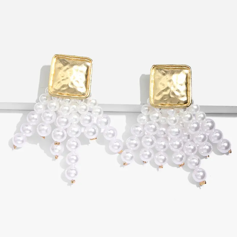 JUST FEEL Simulated Pearl Tassel Earrings Women Round Circle Gold Color Drop Dangle Wedding Bridal Party Indian Jewelry | Украшения и
