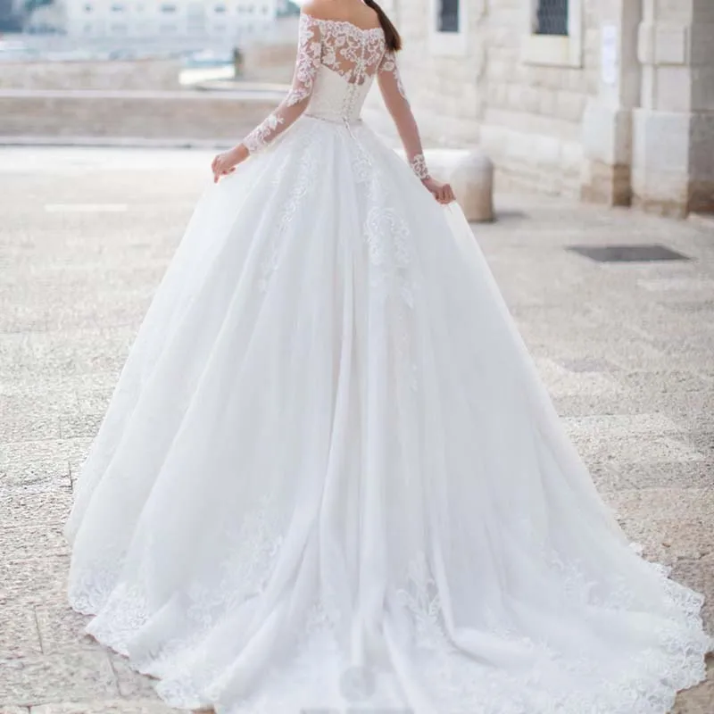 Шикарное милое бальное платье свадебные платья с рукавами и открытыми плечами