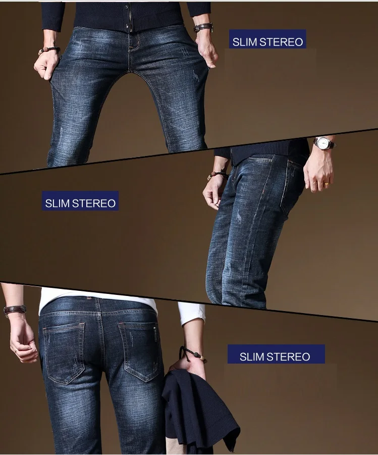 Men's Stretch Jeans Fashion Business Classic Style Autumn Straight Fit Jeans Regular Casual Denim Pants Male Cowboy Trouser