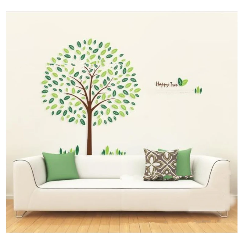 DIY счастливое дерево настенные наклейки зеленые растения цветок лист детская