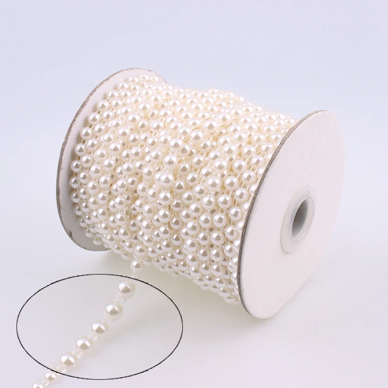 

6mm 25m/lot White Ivory Half Pearl Chain Bead Trim Strass Wedding Pearl Decoration String/ Crafting DIY Accessory VX13