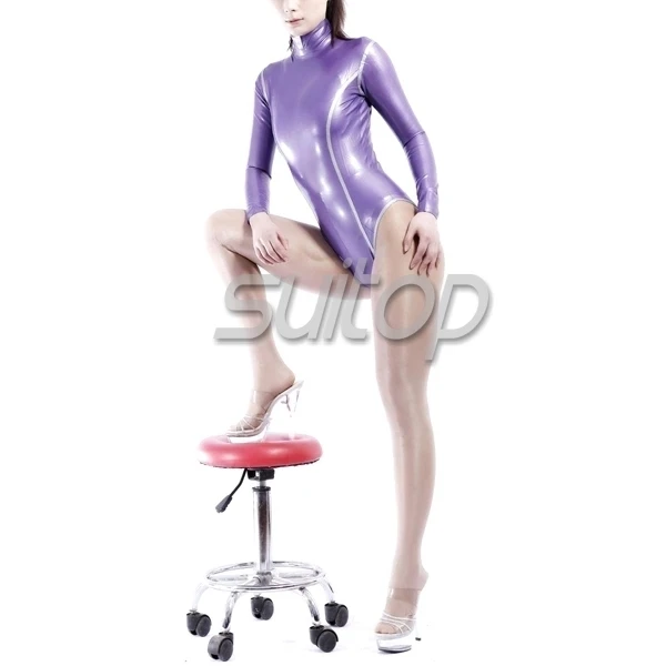 Suitop  latex bodysuit for women in metallic purple