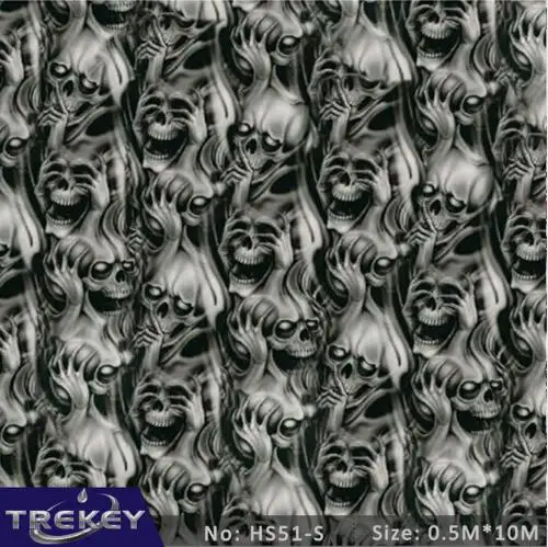0,5 м* 10 м черная голова черепа гидрографическая пленка для переноса рисунка в воде, Аква-печать-пленка для защиты мотоцикла крышка HS51-S - Цвет: HS51S