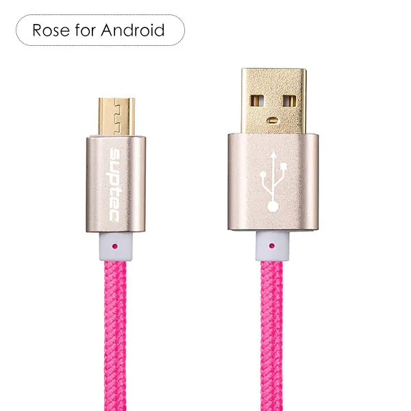 Suptec Micro USB кабель быстро зарядки шнур для Samsung Galaxy S7 S6 S5 S4 Tab Xiaomi Huawei Android Phone данных синхронизации Зарядное устройство кабель - Цвет: Rose
