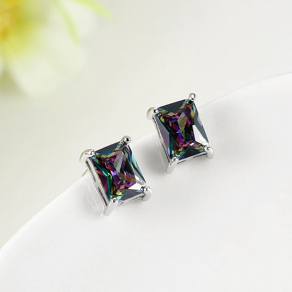 square oorknopjes boucle d'oreille women for cubic zirconia stone multi colors silver color i love you Dahu Rico studs earrings |