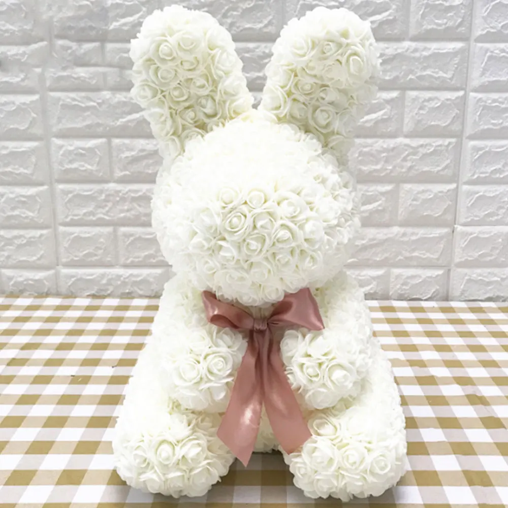 Beige Rabbit 40CM 40 см Роза медведь Роза цветок искусственный медведь розы Rabit Украшение DIY Рождество год подарки для женщин Валентина подарочная коробка - Цвет: Beige Rabbit 40CM