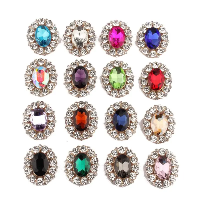 

10PCS 25mm*31mm High Quality Chic Shine Rhinestone Buttons For Hair Accessories Crystal For Headband Flower Centers