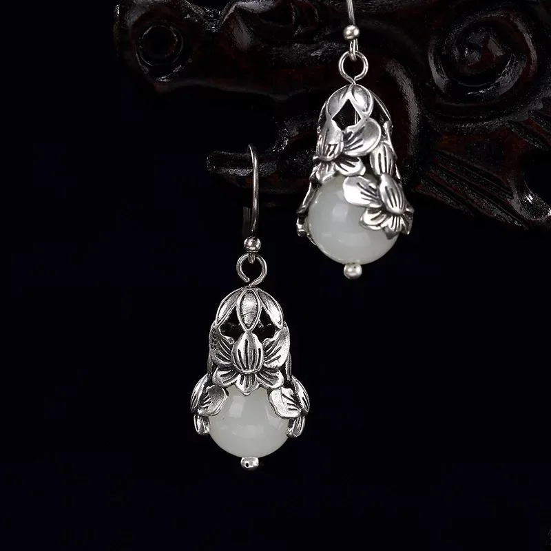 925 Sterling Silver Earrings For Women Natural Jade Plum Blossom Drop Wholesale Lots Bulk Jewelry | Украшения и аксессуары