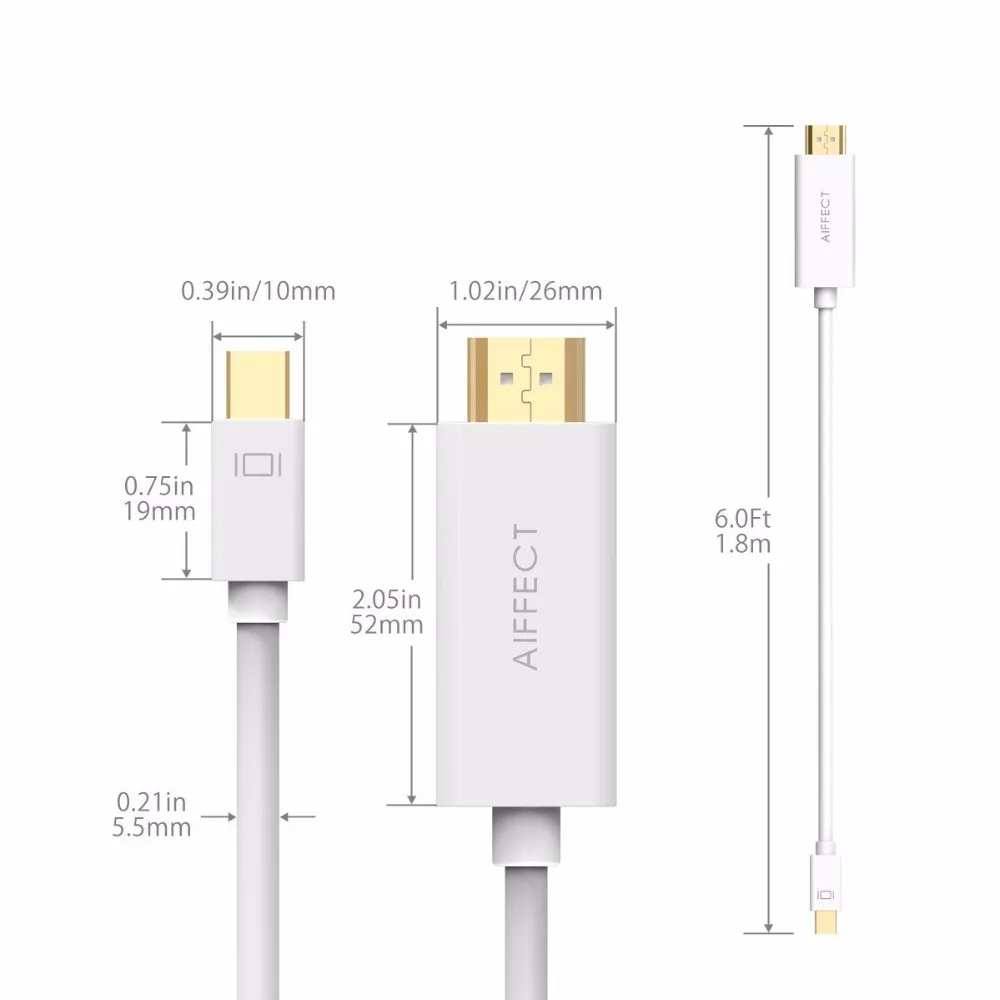 AIFFECT Mini кабель DP-HDMI DisplayPort Thunderbolt порт HDMI 1080P для Macbook Pro Air проектор камера ТВ