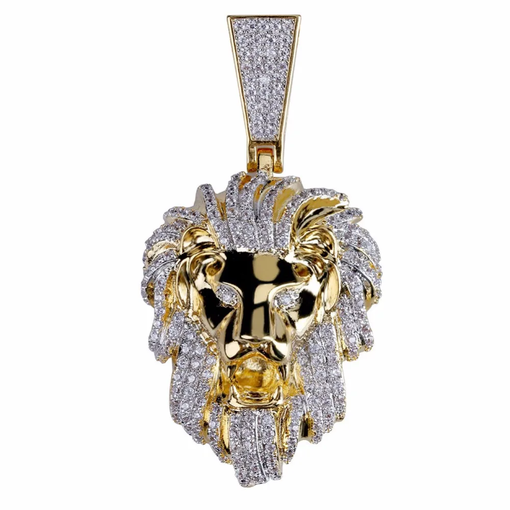 Bling Золотое Животное Лев мужские печатки подвески ожерелья микро проложили CZ