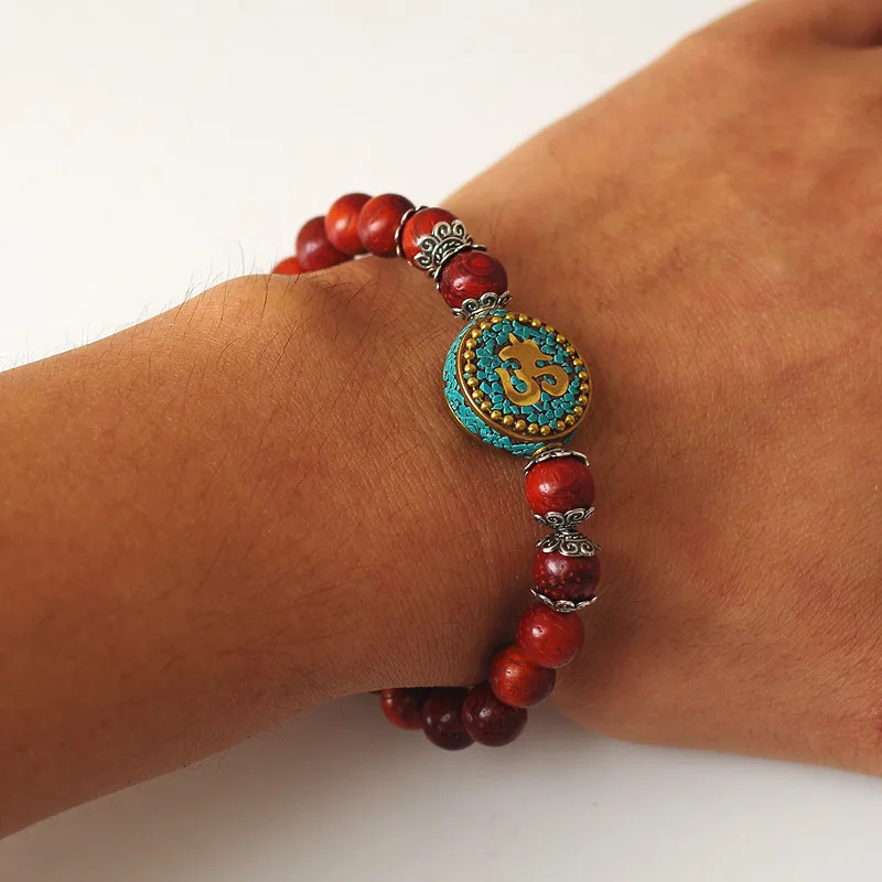 Браслет из красного дерева с бусинами маленькая для чакр молитва удача тибетское