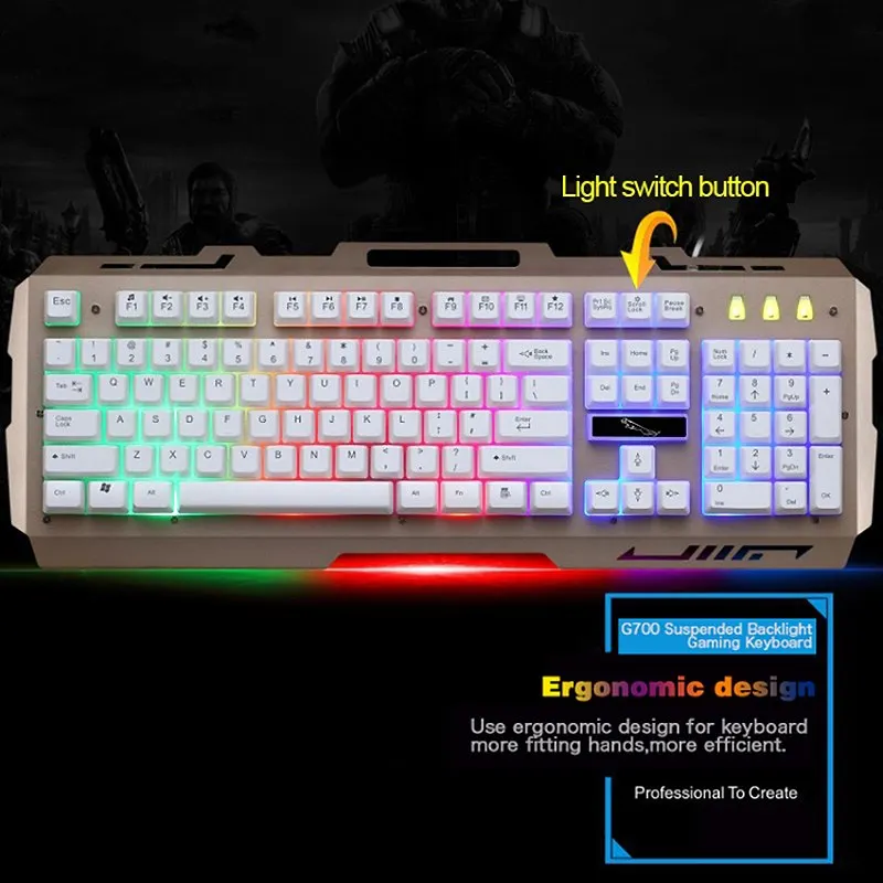 FELYBY G700 USB Проводная RGB светодиодная Радужная подсветка 104 клавиши игровая