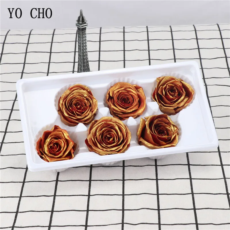 YO CHO Eternal Rose Flower Gilding Preserved Fresh 6 Heads Valentine's Day Gift Wedding Thanks giving | Дом и сад