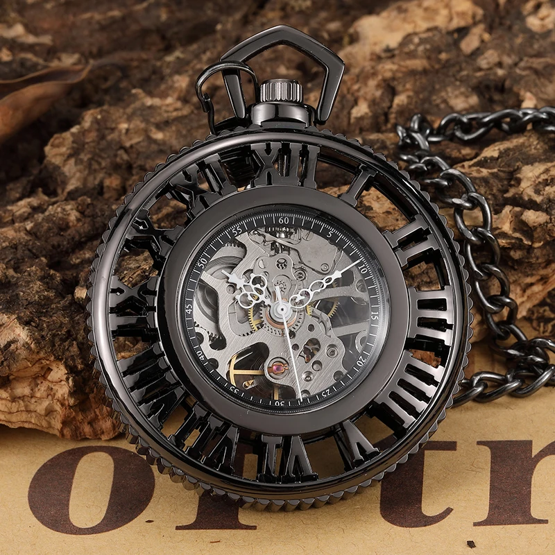 Ретро бронзовые римские цифры полые циферблат механические часы стимпанк Скелет