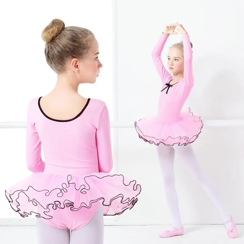 Балетное трико с длинным/коротким рукавом для детей балетная пачка танцевальное