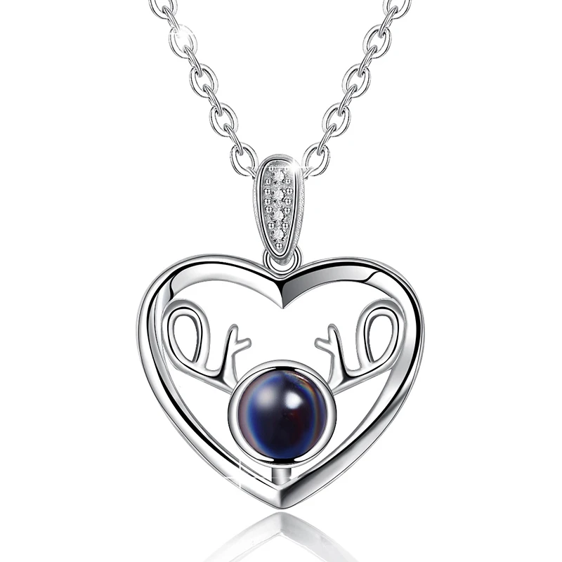 Angel Caller 925 Sterling Silver 100 Languages I Love You Necklace Projective Sparkly Pendant Romantic Love Memory Jewelry Gift - Цвет камня: 005-BJ