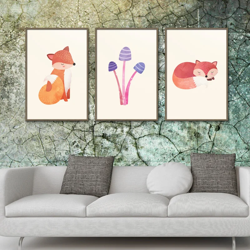 Современные скандинавские картины Искусство Животное мультфильм лиса холст