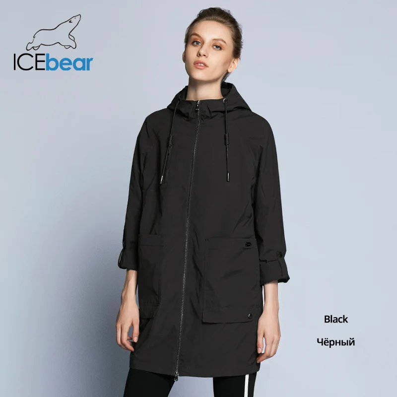 G901 black ICEbear Новинка Женский Плащ Женская мода с длинными рукавами дизайнерские женские пальто осеннее Брендовое повседневное пальто GWF18006D - Цвет: G901 black