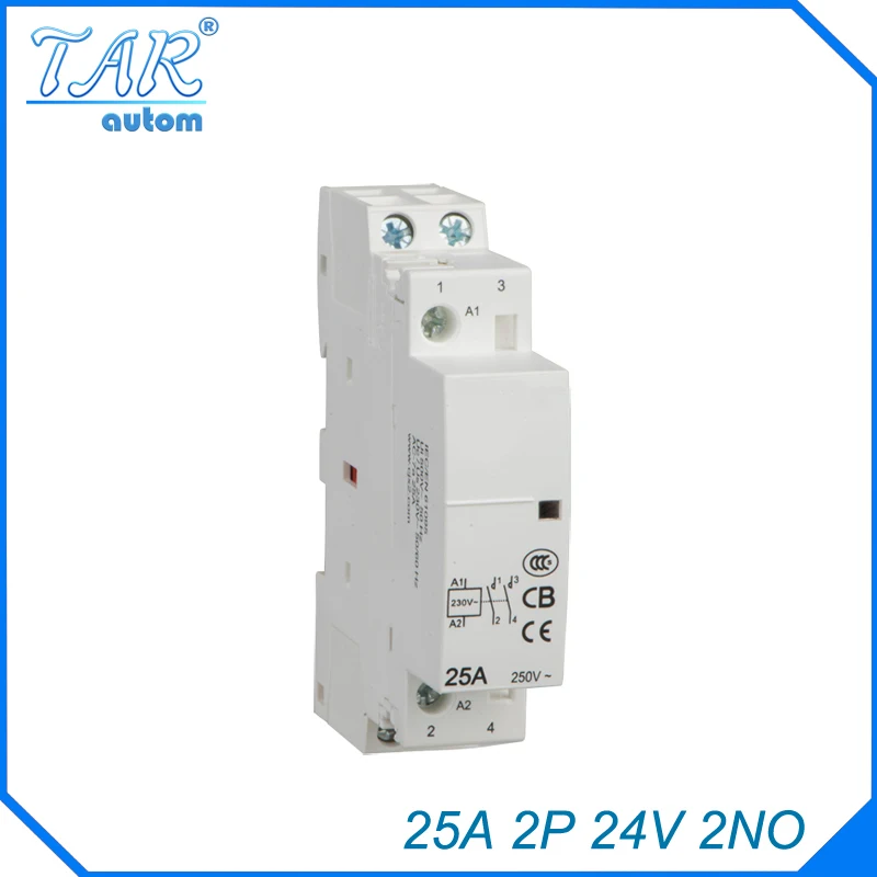 24V Coil 25A 2NO 2 Pole P AC контактор для дома модульное Крепление на DIN рейку 35 мм