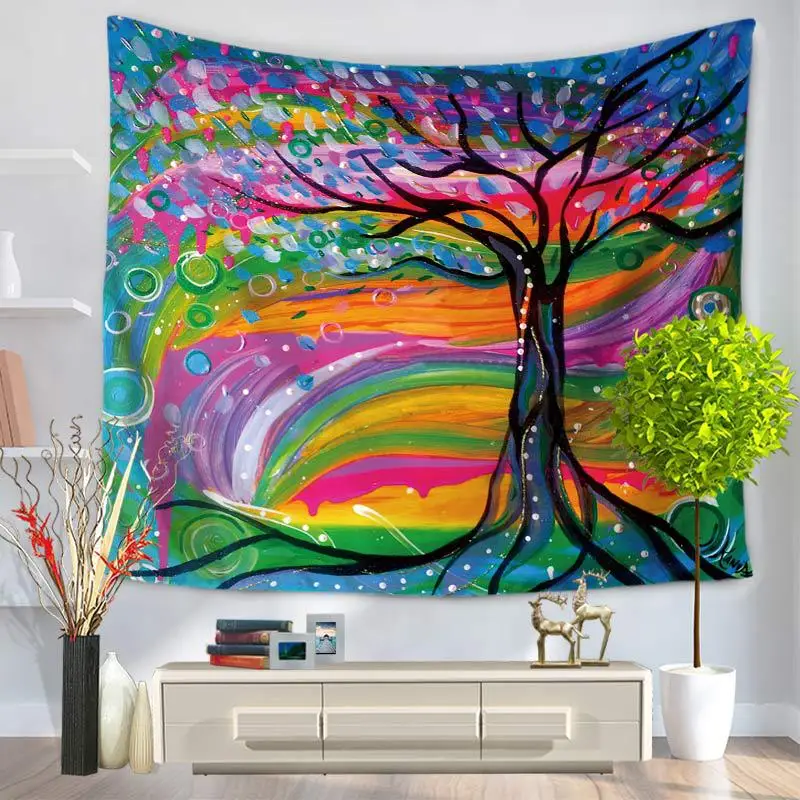 WARM TOUR Colorful Tree Indian Mandala Wall Hanging Tapestry Polyester Bedspread Throw Blanket Picnic Cloth Home Decoration | Дом и сад