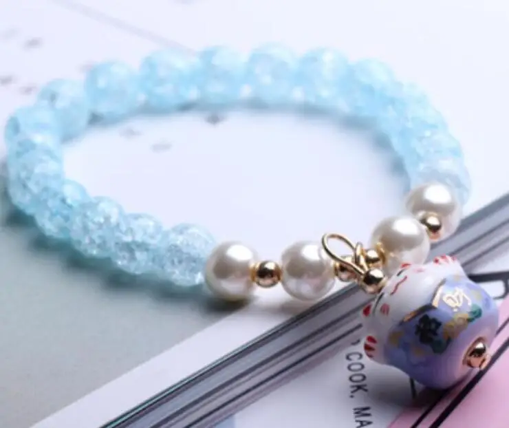 light blue 12 цветов модный фарфор 8 мм Натуральная жемчужина браслет Lucky Cat керамический браслет из бисера для женщин талисманы браслет из бисера Feminino - Окраска металла: light blue