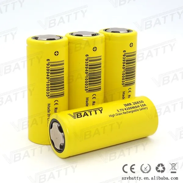 Vbatty IMR 26650 4200 mah 50A 3,7 V перезаряжаемая литий-mn батарея с плоским верхом(4 шт