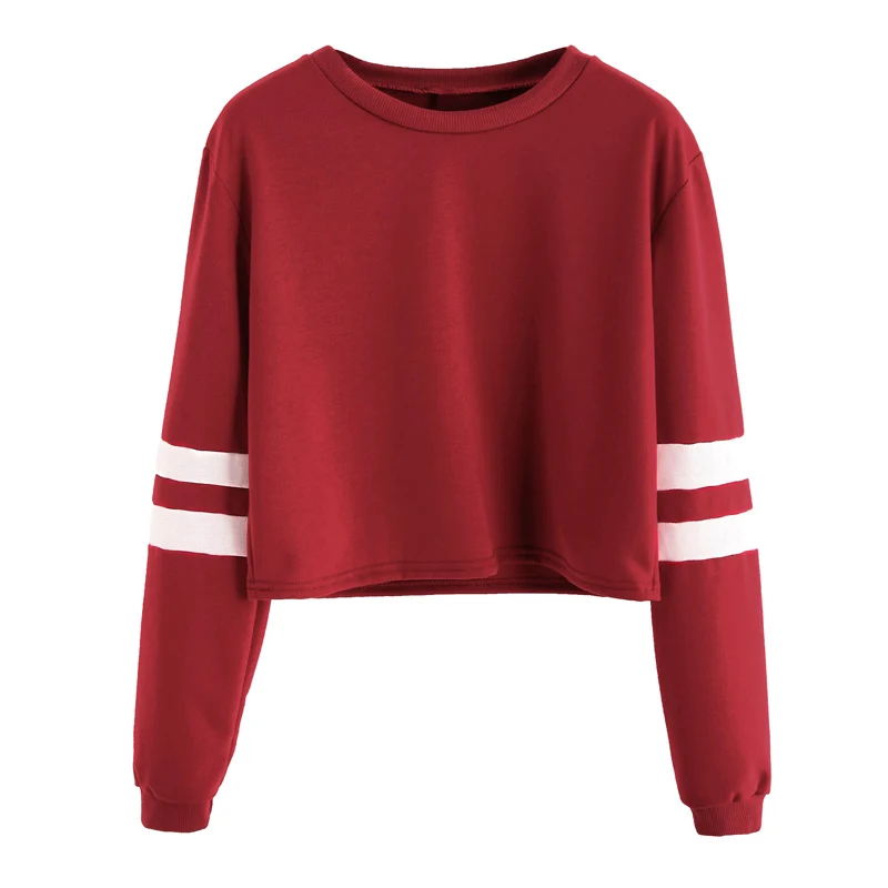 Демисезонный Striped Varsity короткие футболки Для женщин с круглым вырезом и длинными