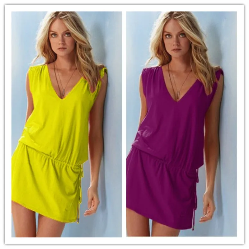 Женское летнее платье с V-образным вырезом без рукавов | Женская одежда
