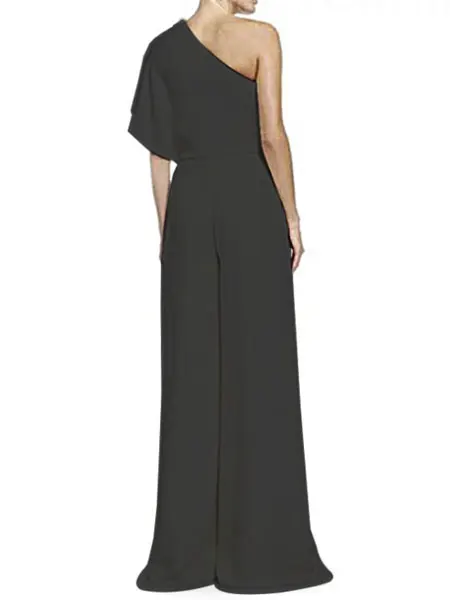 White Long Jumpsuit One Shoulder Short Sleeve Asymmetrical Wide Leg For Women's. | Женская одежда