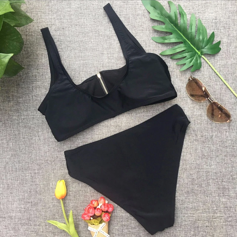 2019 летние новые женские однотонные бикини на молнии набор пуш ап уплотненный