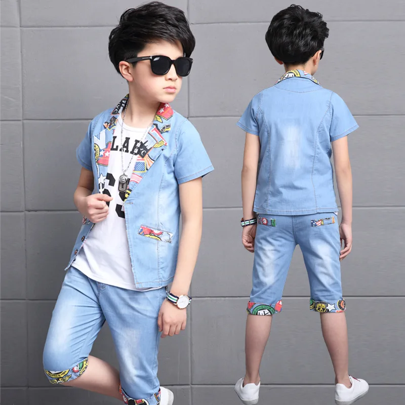 Детская одежда для От 4 до 14 лет джинсы мальчиков комплекты одежды летние