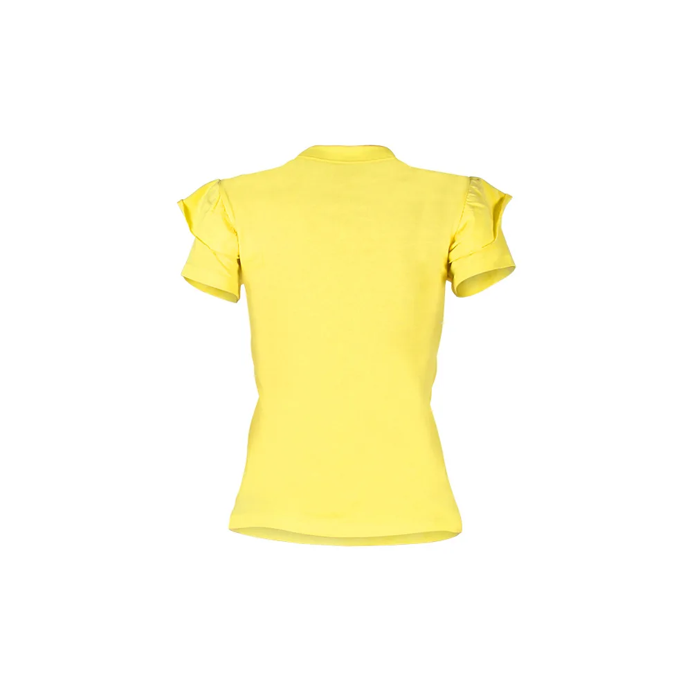 2019 новая желтая женская футболка Повседневная гофрированная с буквенным принтом