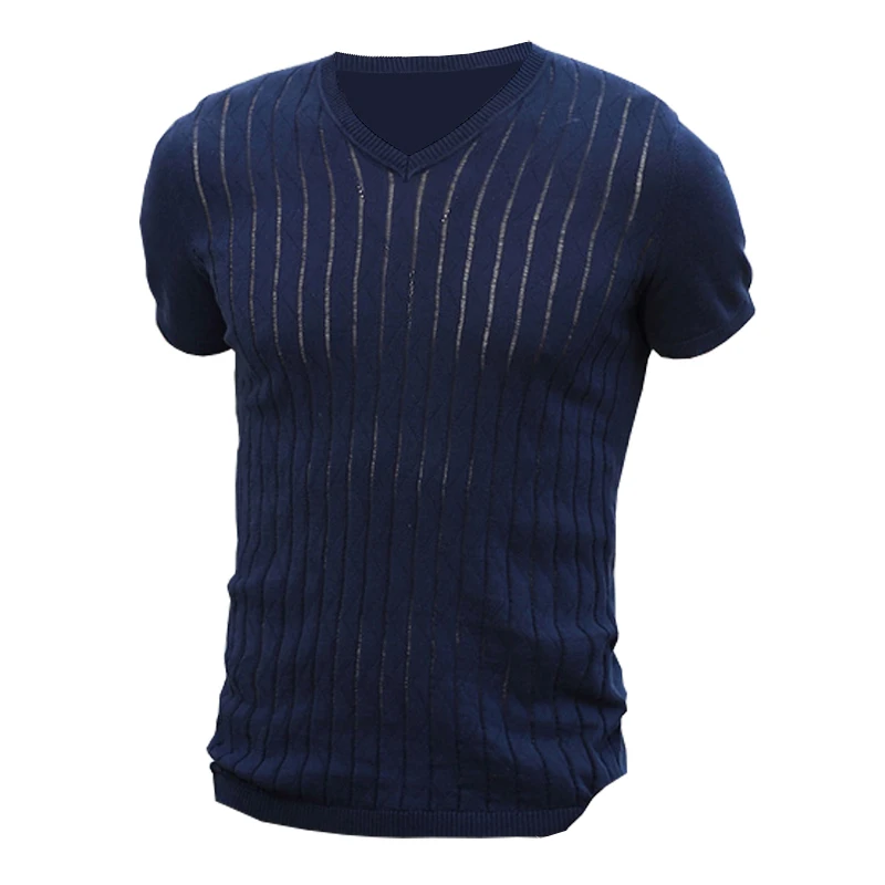 2018New Business Men Slim Fit тонкая синяя футболка с v образным вырезом короткий рукав