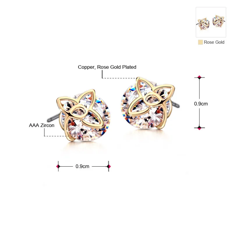 Серьги гвоздики Neoglory в форме цветка цвета розового золота для женщин модные