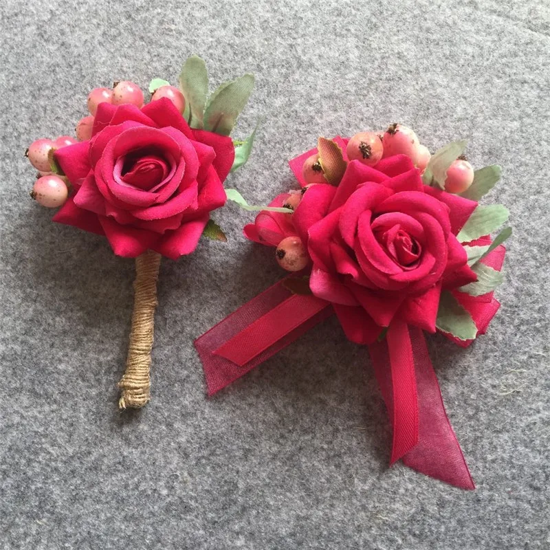 Groom Boutonniere Bride Wrist Corsage Artificial Hand Wedding flower Bouquet Accessories Prom Party man Suit Decoration | Дом и сад