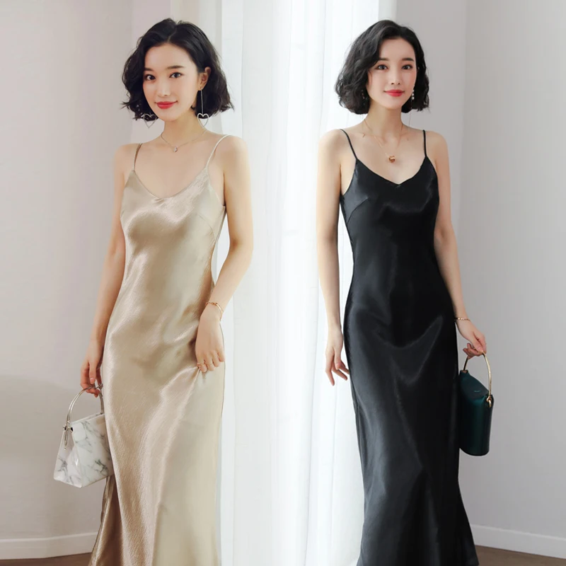 Spaghetti Strap Dress Women Long Sumer Solid color V-neck Sexy Slim Elegante Ladies Vestido Feminino LIU54 | Женская одежда