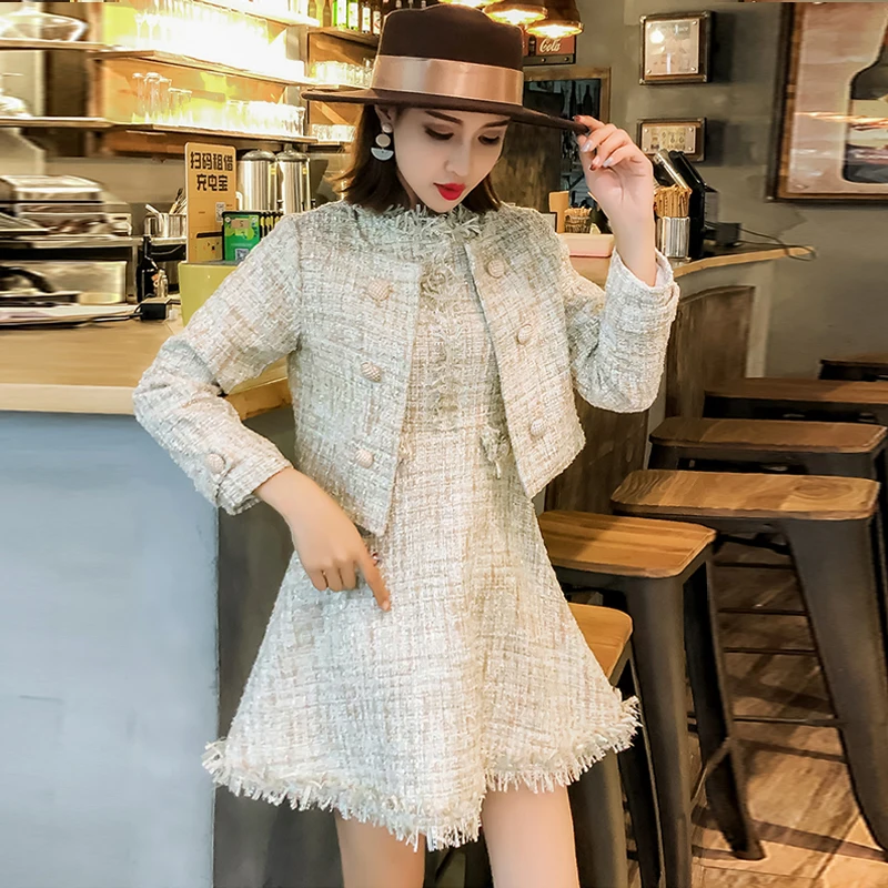 Женский модный комплект из двух предметов с маленьким запахом двубортный