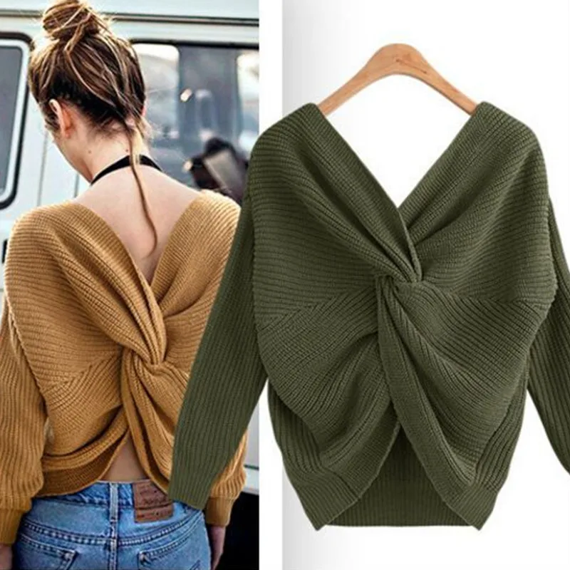 New 2019 V-neck Cross Knitting Winter Sweater Women Fashion Down Sleeve Pullover Female Autumn Casual Jumper Mujer Knit | Женская одежда