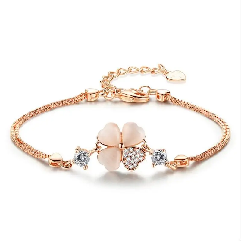 

Everoyal New Arrival Lady 925 Silver Bracelets For Women Accessories Trendy Rose Gold Zircon Clover Bracelet For Girls Jewelry