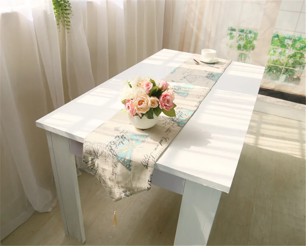 Корейская бабочка печати Настольный бегун флаг льняной кисточкой крышка стола