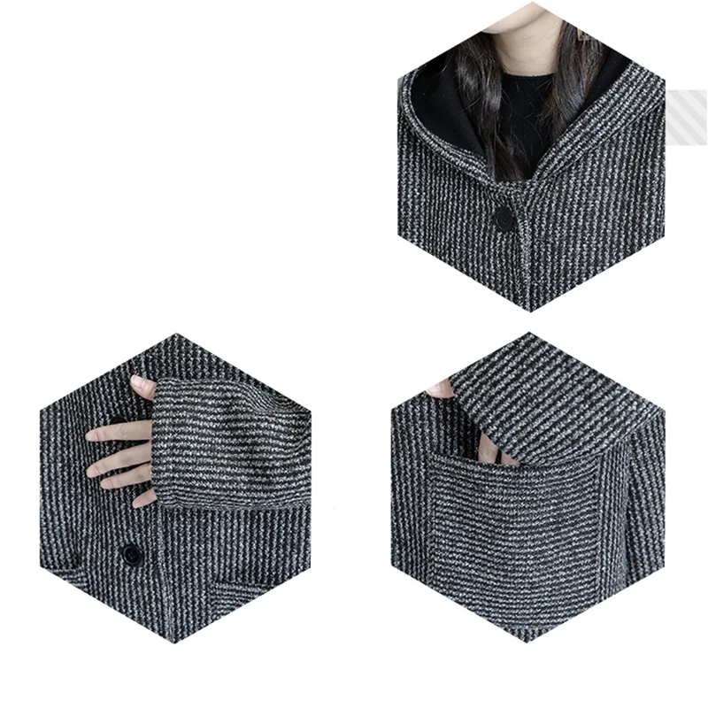 

2019 large size women autumn winter woolen coat version loose long section plus velvet thickening hooded woolen coat female z32