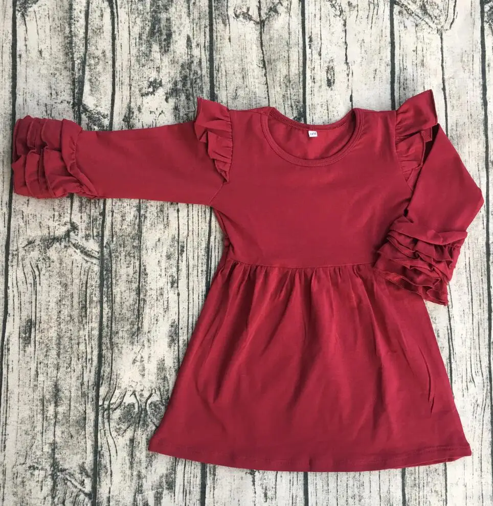 

solid color dress 2017 kids icing ruffle long sleeve dress girls baby boutique cotton dress