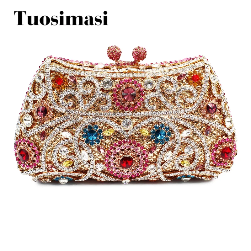 

Handmade Heart Shape Pattern Ladies Evening Crystal Stone Handbag Women Party Purses Bags