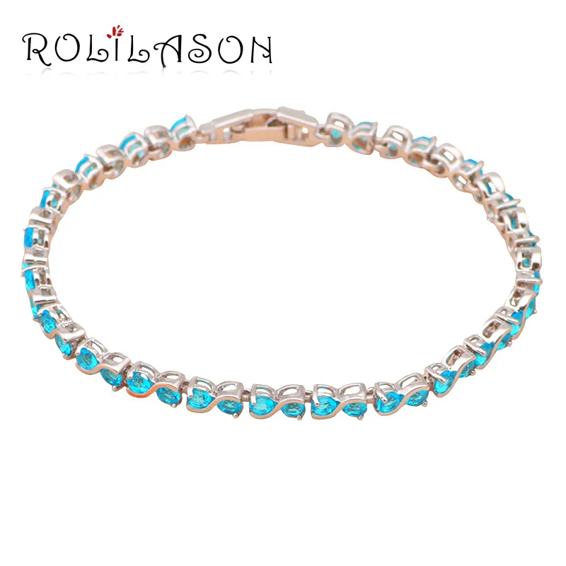 Женские серебряные браслеты ROLILASON со светло голубым Цирконом и изогнутым