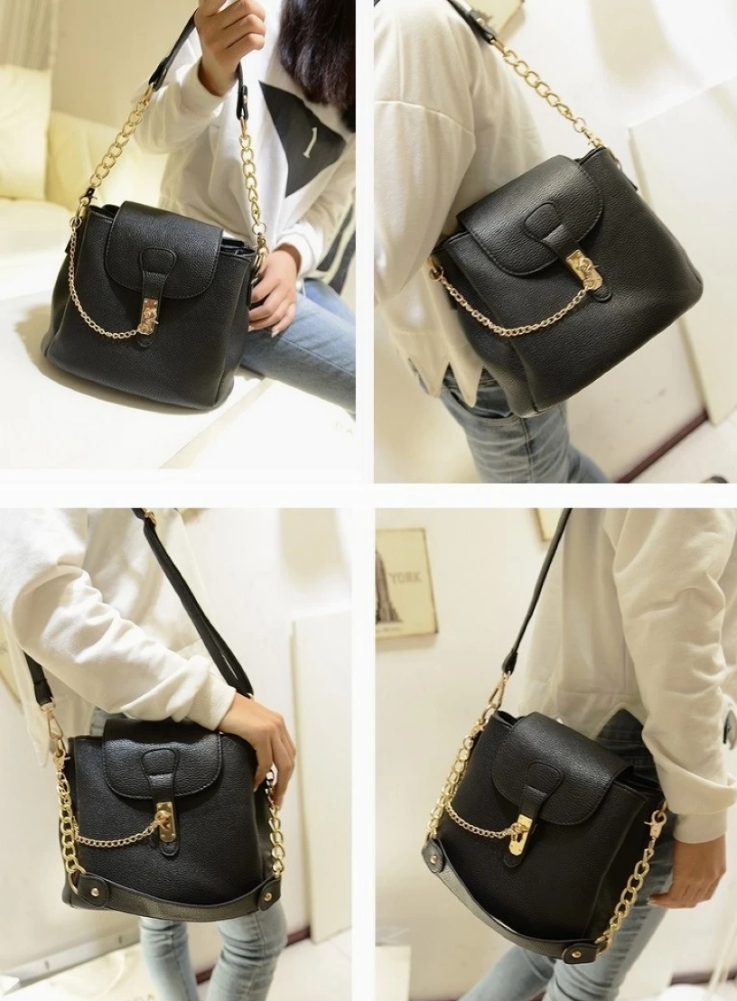 Сумка женская черная кросс-боди с цепочкой и замком модель ZH88 2017 | Багаж сумки