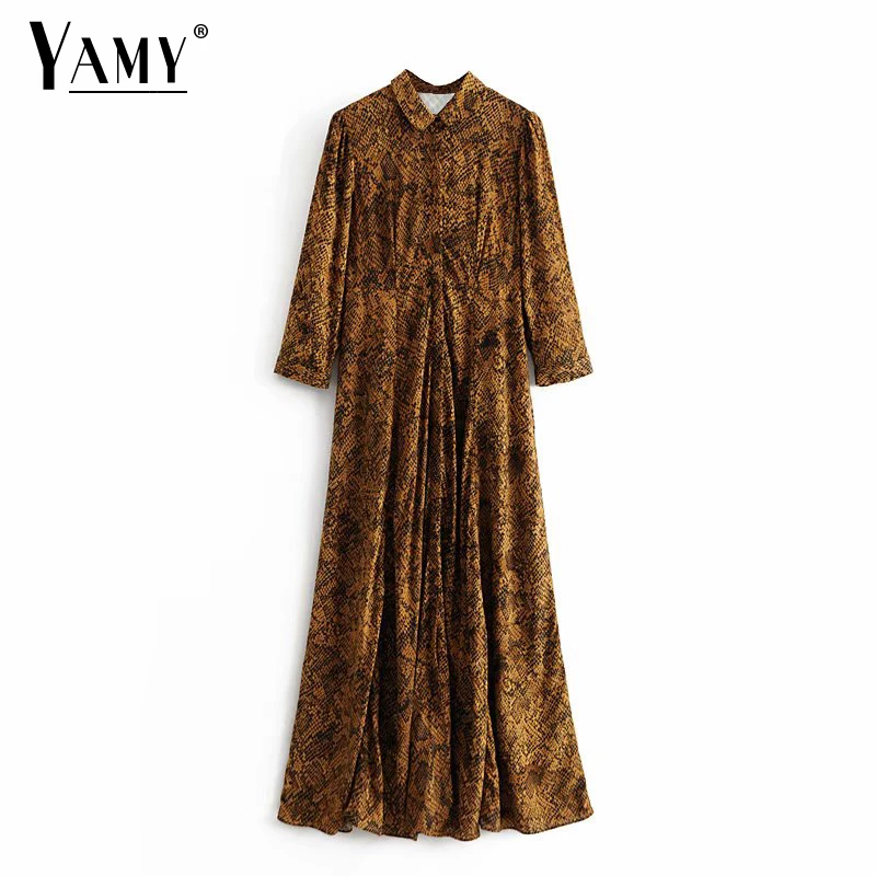 Винтажное женское платье элегантное с длинным рукавом золотое желтое змеиный