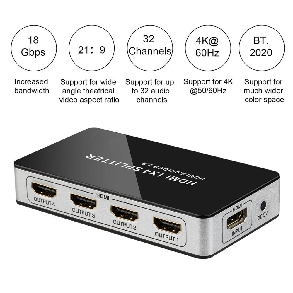 UHD 3D 1 вход 4 выхода HDMI 2 0 сплиттер 1X4 усилитель 4K порта переключатель коробка для